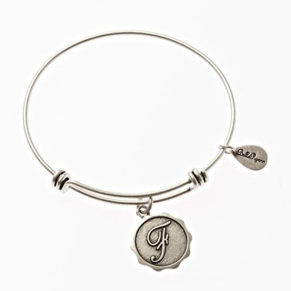 Bella Ryann F Adjustable Expandable Silvertone Wire Bangle Bracelet Initial